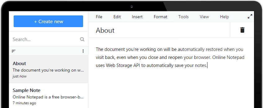 Flymedia Online Notepad Screenshot